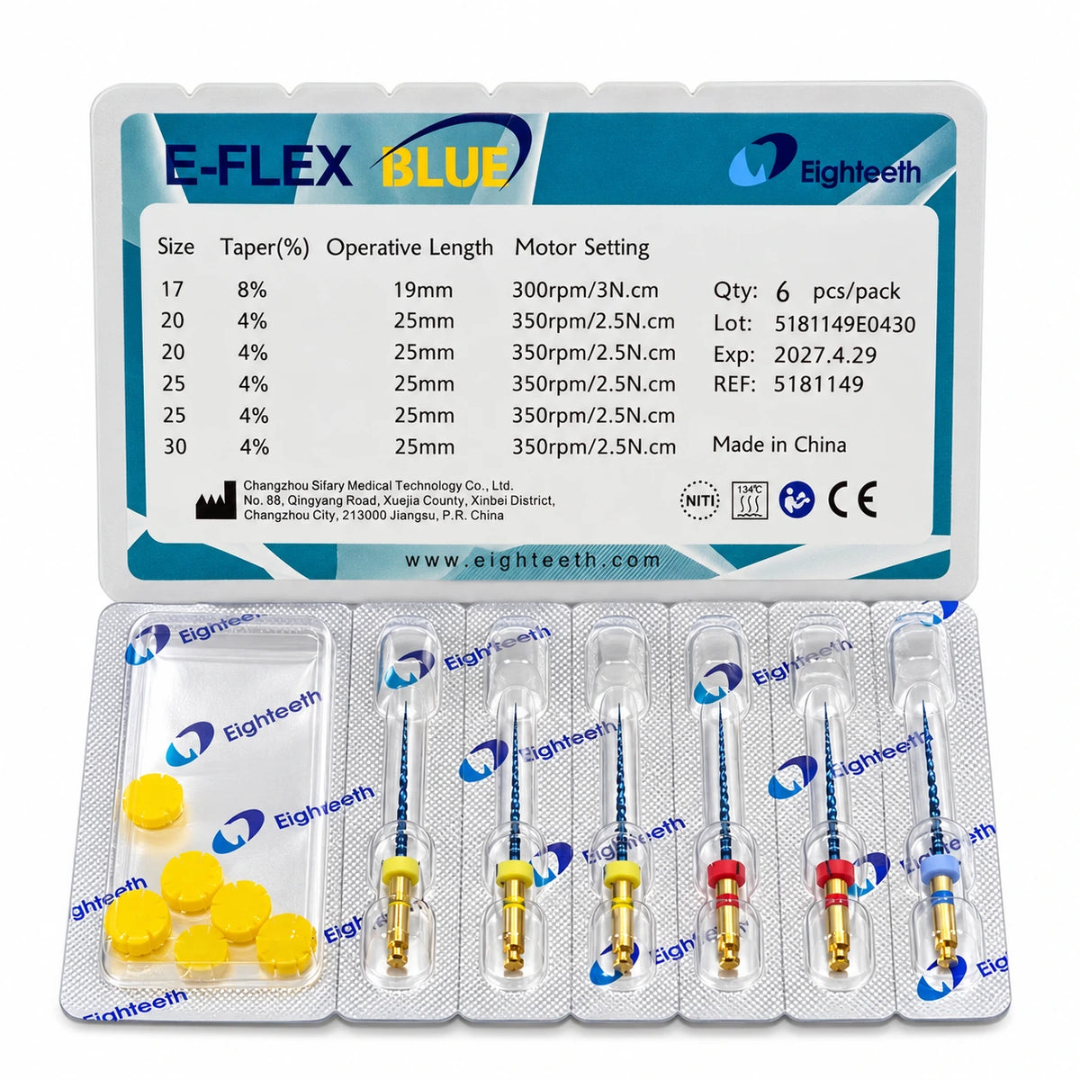Eighteeth E-FLEX Blue NiTi Rotary Files – Endodontic Root Canal Files (21mm & 25mm)