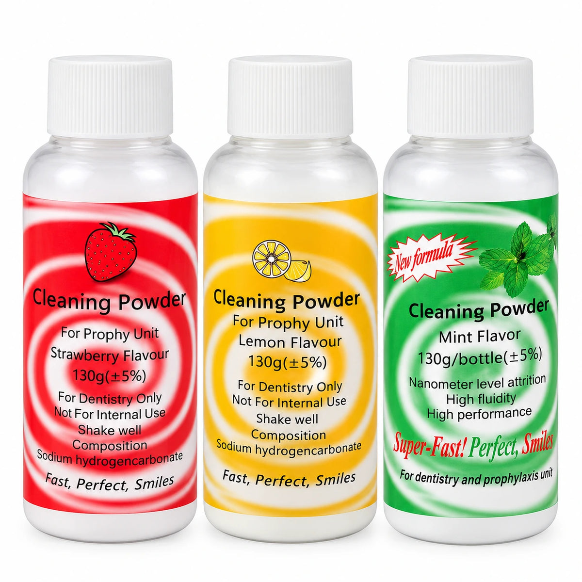 Dental Air Prophy Cleaning Powder – 130g (Strawberry, Lemon & Mint)