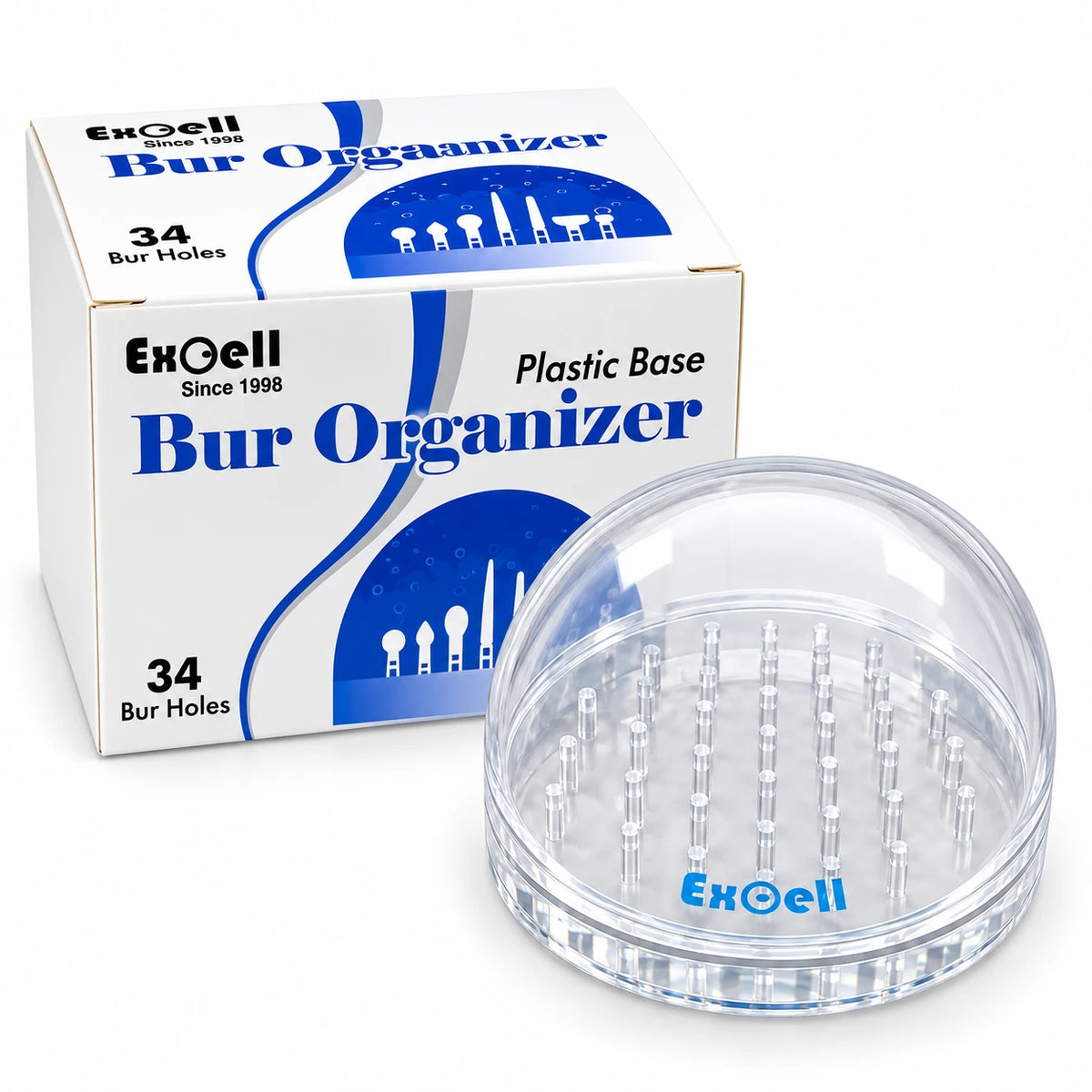 ExOell Dental Bur Holder – 34 Holes Plastic Bur Organizer with Cover