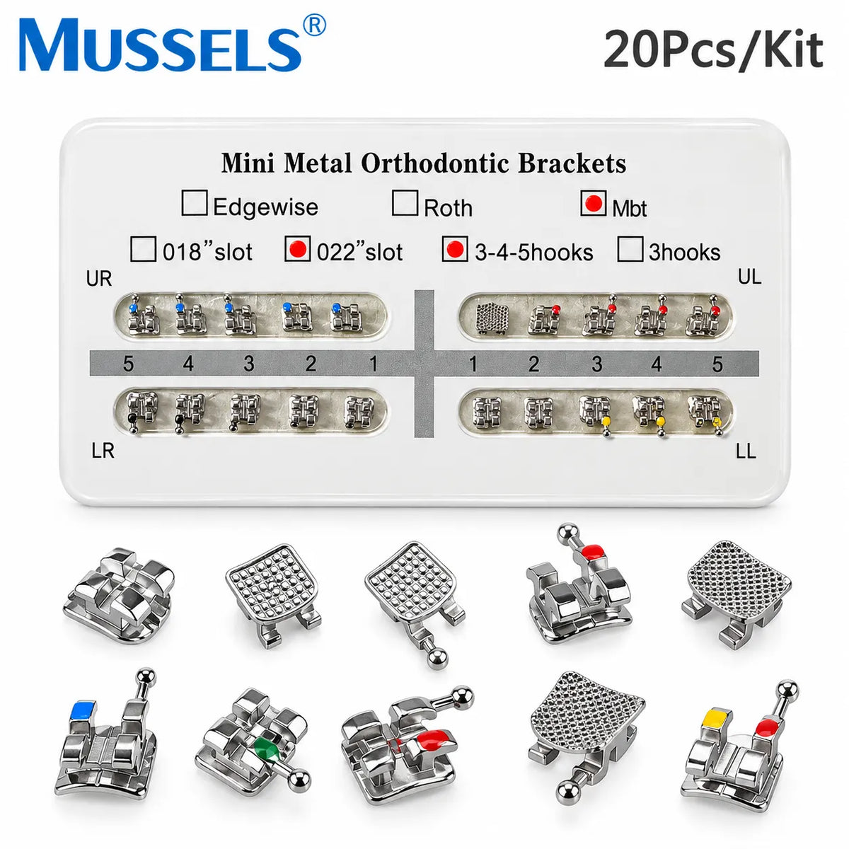 Dental Orthodontic Metal Brackets – 20 Pcs Set | With or Without Hooks